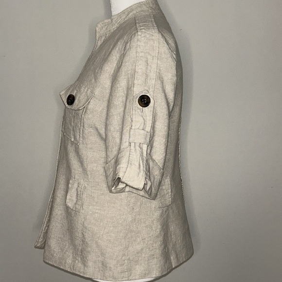 Willi Smith Khaki Safari Linen Blend Top Size Medium - Picture 4 of 7